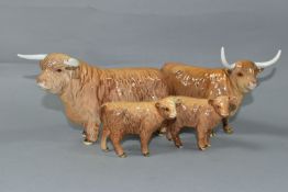 FOUR BESWICK FIGURES OF HIGHLAND CATTLE, comprising Highland Bull model no 2008, Highland Cow no