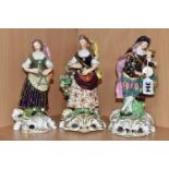 THREE EARLY 19TH CENTURY DERBY PORCELAIN FIGURES OF THE IDYLLIC MUSICIANS, comprising of a male