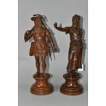 TWO BRONZE FIGURES AFTER ANTOINE BARYE, comprising William Tell and an Arab, each stood on a socle