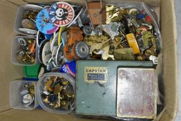 ONE BOX CONTAINING A LARGE COLLECTION OF VINTAGE METAL PIN BADGES, over two hundred badges to