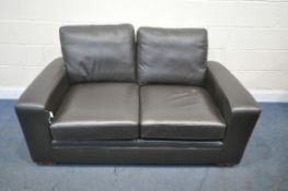 A NEXT BROWN LEATHER TWO SEATER SETTEE, length 160cm x depth 93cm x height 68cm (condition