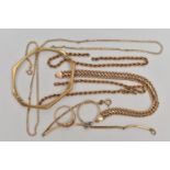 AN ASSORTMENT OF 9CT GOLD JEWELLERY, a selection of AF jewellery items, to include chains,