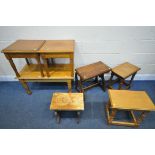 A SELECTION OF OCCASIONAL TABLES, to include two similar small oak occasional tables, a trestle