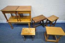 A SELECTION OF OCCASIONAL TABLES, to include two similar small oak occasional tables, a trestle