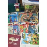 TWO BOXES OF BOOKS & COMICS containing a large collection of 1950's - 1970's European 'Tintin'