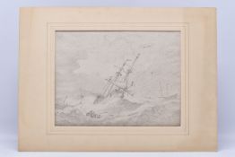 A 19TH CENTURY MARITIME SHIPPING SCENE, depicting ships and a tender in rough seas, unsigned