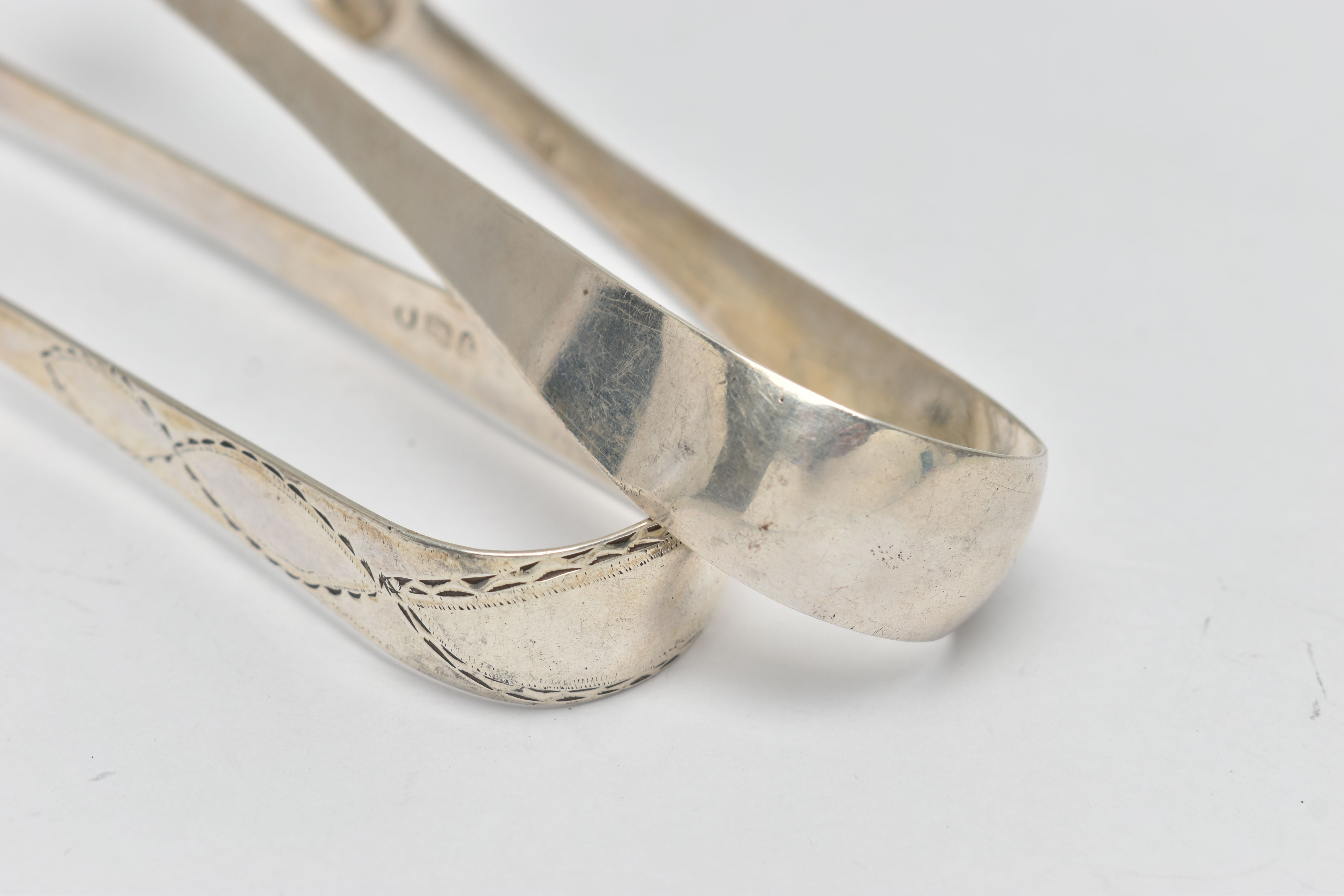 TWO PAIRS OF SILVER SUGAR TONGS, the first pair a plain polished pair of sugar tongs, hallmarked ' - Image 3 of 4