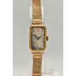 AN EARLY 20TH CENTURY LADYS GOLD WRISTWATCH, manual wind requires attention, rectangular discoloured