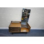 A G PLAN TOLA AND BLACK AFROMOSIA TEAK DRESSING CHEST, with two drawers, two glass shelves, and a