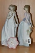 TWO LLADRO FIGURINES, comprising 'Afternoon Promenade' model number 7636 and 'Basket of Love'