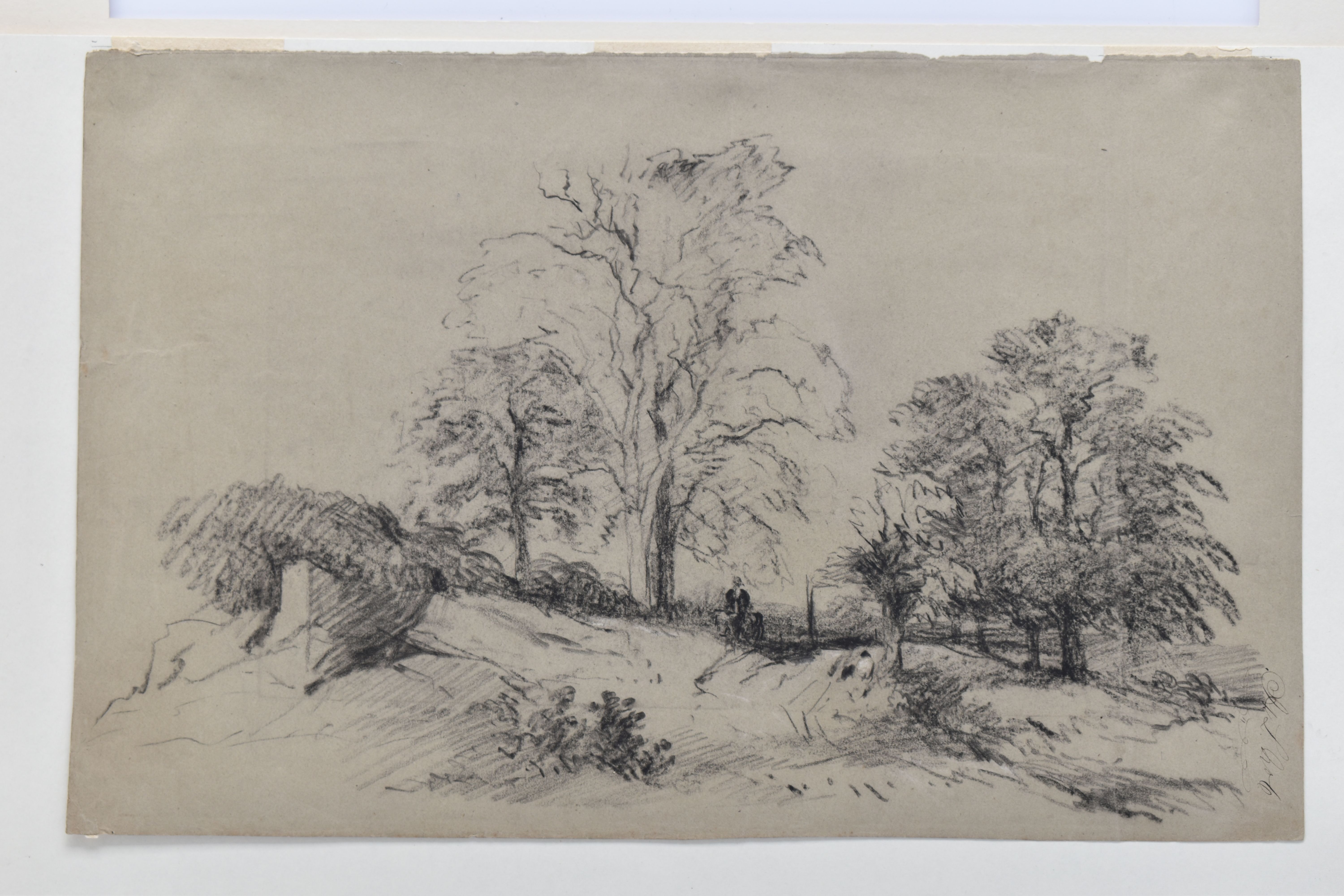 CIRCLE OF HENRY BRIGHT (1814-1873), A 19TH CENTURY ENGLISH SCHOOL LANDSCAPE, a figure in a cart on a - Image 5 of 8