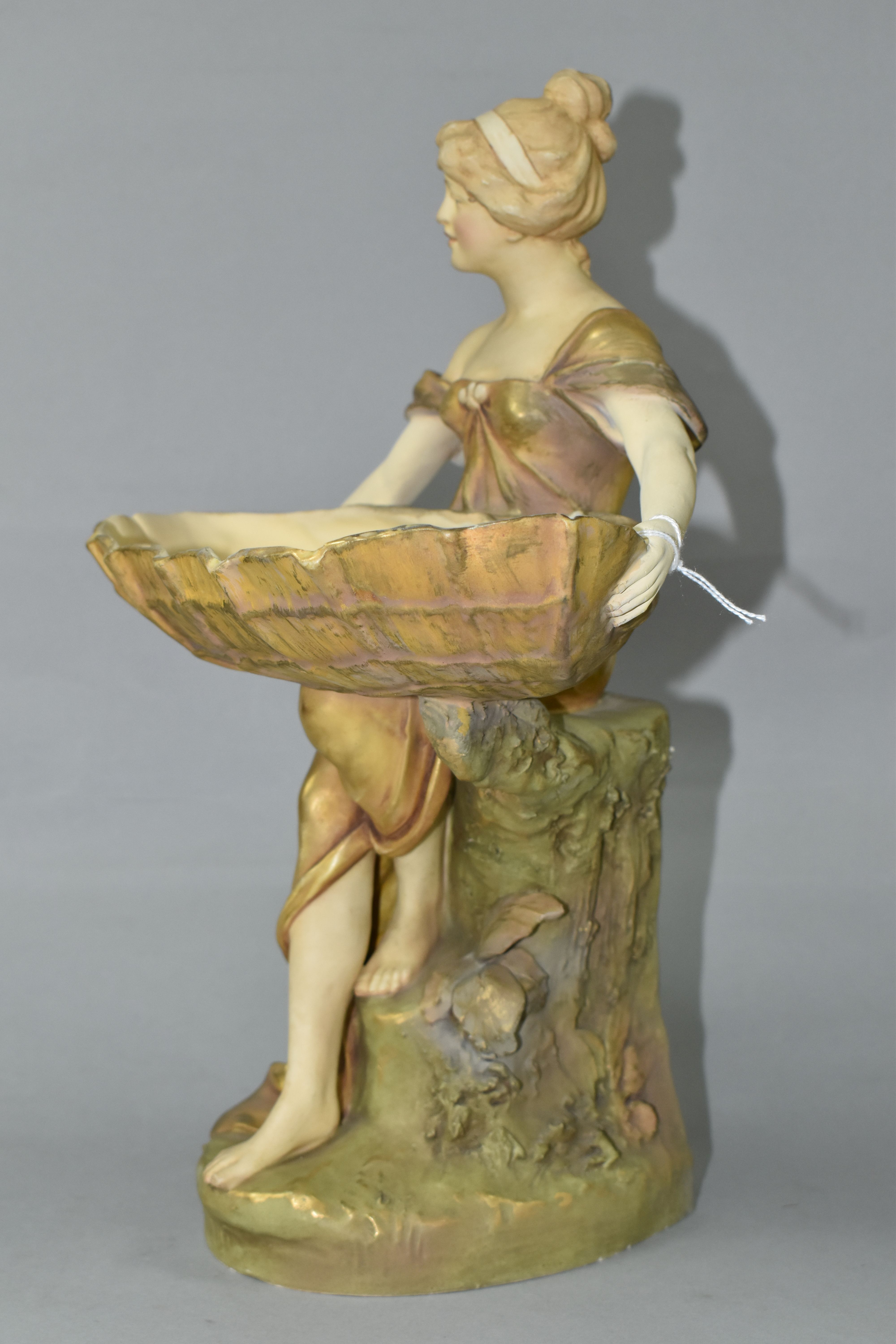 A ROYAL DUX FIGURAL COMPORT, modelled as a female figure holding a large shell, pink triangle mark - Image 5 of 7