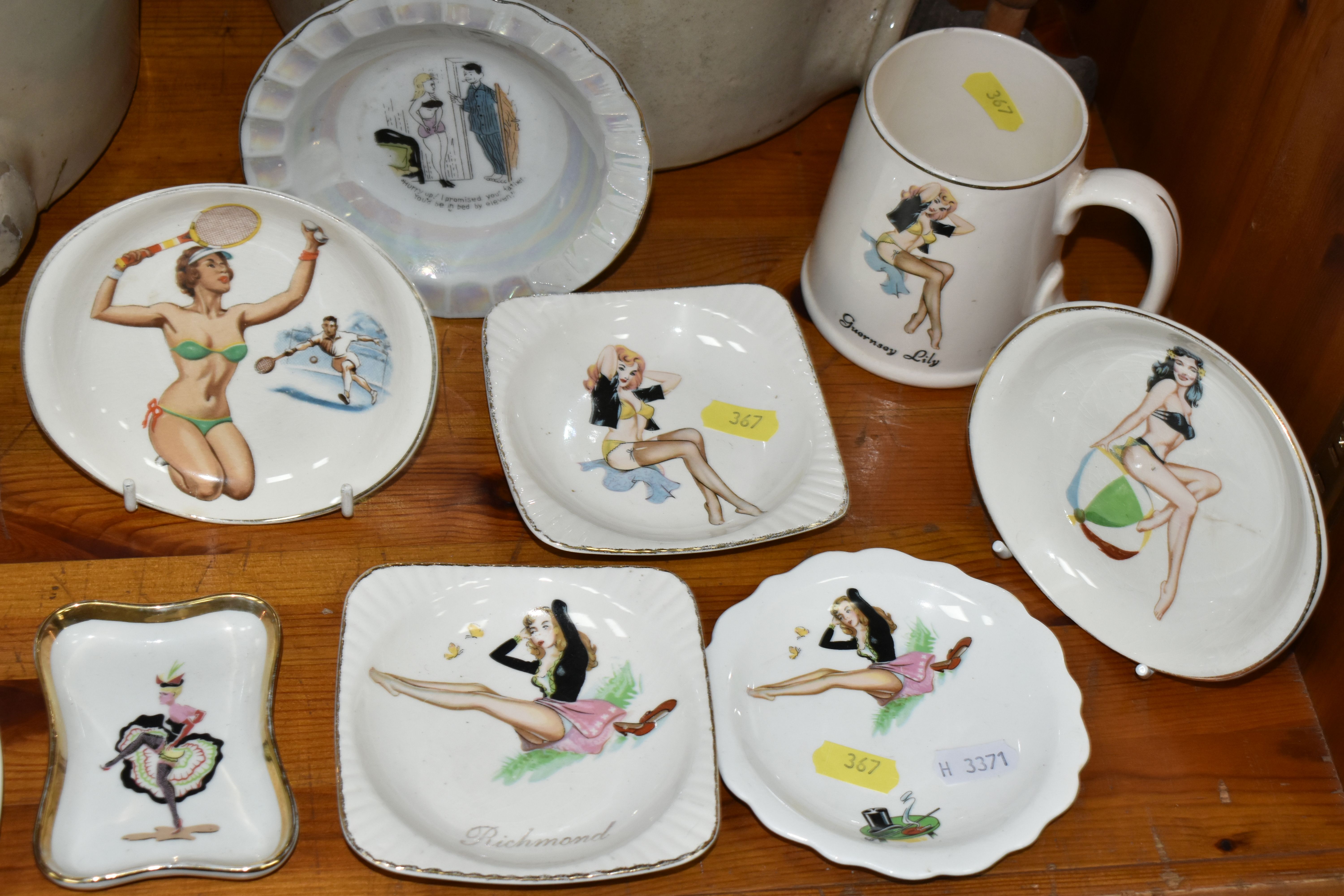 A COLLECTION OF 1940'S PIN-UP GIRL DESIGN TRINKET DISHES, comprising maker's names Sandland Ware, - Image 3 of 6