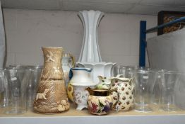 A GROUP OF VASES, JUGS, PLANTERS AND OTHER HOMEWARES, to include a Wade Harvest Ware jug (repaired),