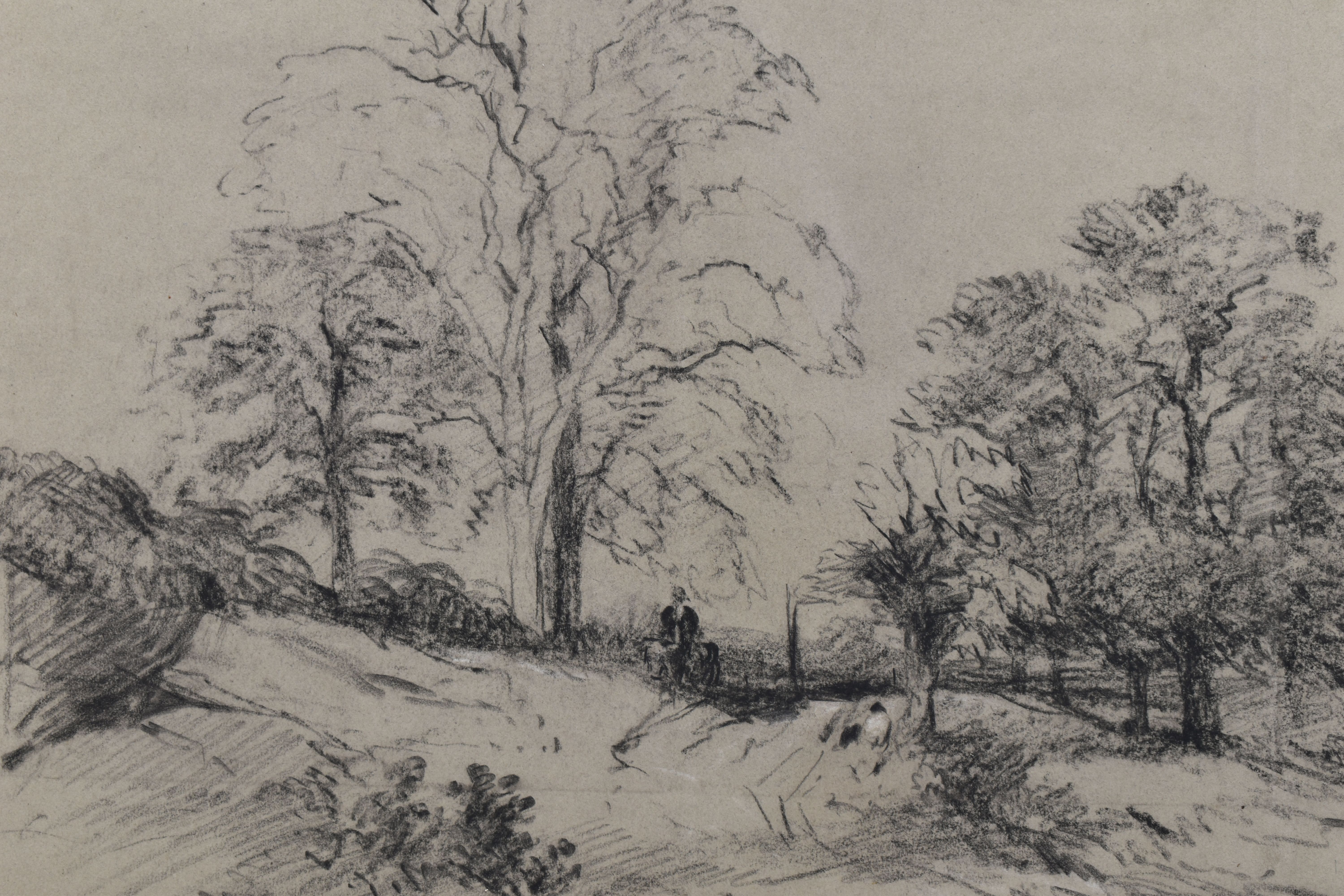 CIRCLE OF HENRY BRIGHT (1814-1873), A 19TH CENTURY ENGLISH SCHOOL LANDSCAPE, a figure in a cart on a - Image 3 of 8