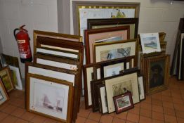 A QUANTITY OF PAINTINGS AND PRINTS ETC, to include two early 20th century portraits of a male and