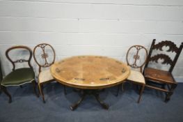 A LATE VICTORIAN WALNUT AND MARQUETRY INLAID LOO TABLE, width 121cm x depth 87cm x height 69cm,