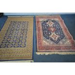 TWO LATE 20TH CENTURY SYNTHETIC SILK RUGS, 205cm x 135cm (condition report: -one rug creased where