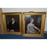 TWO EARLY 19TH CENTURY ENGLISH SCHOOL PORTRAITS, the first depicts a seated half-length study of a