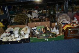 SIX BOXES AND LOOSE CERAMICS, GLASS, METAL WARES AND SUNDRY ITEMS, to include four late nineteenth/