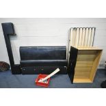 A BLACK LEATHERETTE 6FT BEDSTEAD, with two drawers