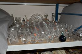 A QUANTITY OF CUT CRYSTAL AND OTHER GLASS WARES, approximately ninety pieces, to include a Mdina
