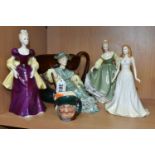 A GROUP OF ROYAL DOULTON FIGURINES AND CHARACTER JUGS, comprising four figurines: Ascot HN2356 (