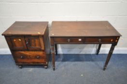 A VICTORIAN MAHOGANY SIDE TABLE with two drawers, width 98cm x depth 50cm x height 76cm, along