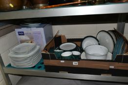 A BOX AND LOOSE DENBY AND OTHER DINNER WARES, to include a boxed Denby Intro duck egg blue dinner
