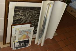 A SMALL QUANTITY OF PICTURES AND PRINTS ETC, to include two monochrome book illustrations, depicting