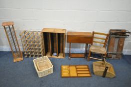 A SELECTION OF OCCASIONAL FURNITURE, to include a small oak drop leaf table, two pine cd rack,