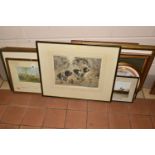 A SMALL QUANTITY OF PRINTS, to include a signed limited edition Henry Wilkinson dry point etching