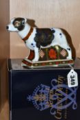 A BOXED ROYAL CROWN DERBY 'IMARI STAFFORDSHIRE BULL TERRIER' LIMITED EDITION PAPERWEIGHT, with