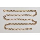 A 9CT GOLD BELCHER CHAIN NECKLACE, a yellow gold belcher link chain, fitted with a spring clasp,