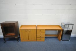 A PINE EFFECT DRESSING TABLE with four drawers, width 120cm x depth 40cm x height 74cm, a matching
