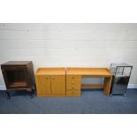 A PINE EFFECT DRESSING TABLE with four drawers, width 120cm x depth 40cm x height 74cm, a matching