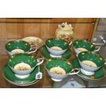 A GROUP OF AYNSLEY ORCHARD GOLD TEA AND GIFT WARES, comprising six teacups and saucers with speckled