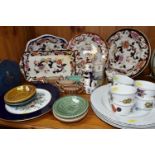 A COLLECTION OF MASON'S IRONSTONE 'MANDARIN' PATTERN PLATES AND WADE CORONATION PIN DISHES,