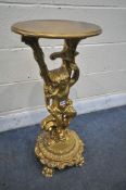 A GILT WOOD CHERUB SIDE TABLE, height 79cm (condition report: -some surface wear)