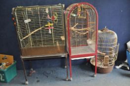 THREE LARGE BIRDCAGES, one rectangular in shape width 85cm x depth 55cm x height 147cm, the second