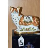 A BOXED ROYAL CROWN DERBY 'ROYAL CORGI' LIMITED EDITION PAPERWEIGHT, issued to celebrate the Diamond