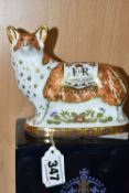 A BOXED ROYAL CROWN DERBY 'ROYAL CORGI' LIMITED EDITION PAPERWEIGHT, issued to celebrate the Diamond