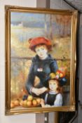 THREE 20TH CENTURY DECORATIVE OIL PAINTINGS, comprising a copy after Pierre Auguste Renoir 'Two