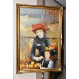 THREE 20TH CENTURY DECORATIVE OIL PAINTINGS, comprising a copy after Pierre Auguste Renoir 'Two