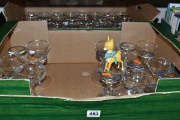 TWO BOXES OF VINTAGE BABYCHAM GLASSES, to include a plastic Babycham deer (missing horns and reglued