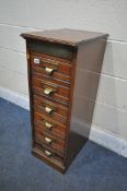 AN EARLY 20TH CENTURY WALNUT SIX DRAWER FILING CABINET, labelled The Shannon filing cabinet for
