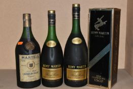 COGNAC, Four bottles of Cognac comprising three bottles of Remy Martin VSOP (2 x 0.7L, 1 x 1L) and