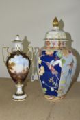 A SPODE GINGER JAR AND A TWIN HANDLED PEDESTAL VASE, comprising a limited edition of 1000 'Java'