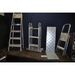 A FOLDING ALUMINIUM PLATFORM LADDER with two treadle plates, folded height 94cm, a set of 170cm high