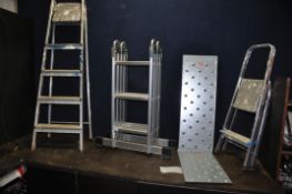 A FOLDING ALUMINIUM PLATFORM LADDER with two treadle plates, folded height 94cm, a set of 170cm high